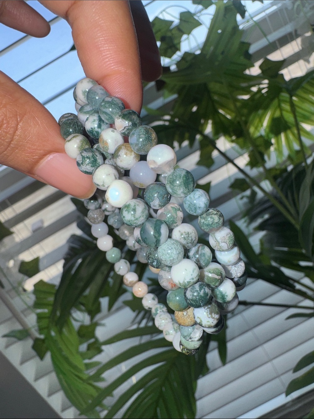 Moss Agate Beaded Bracelet - 4 mm